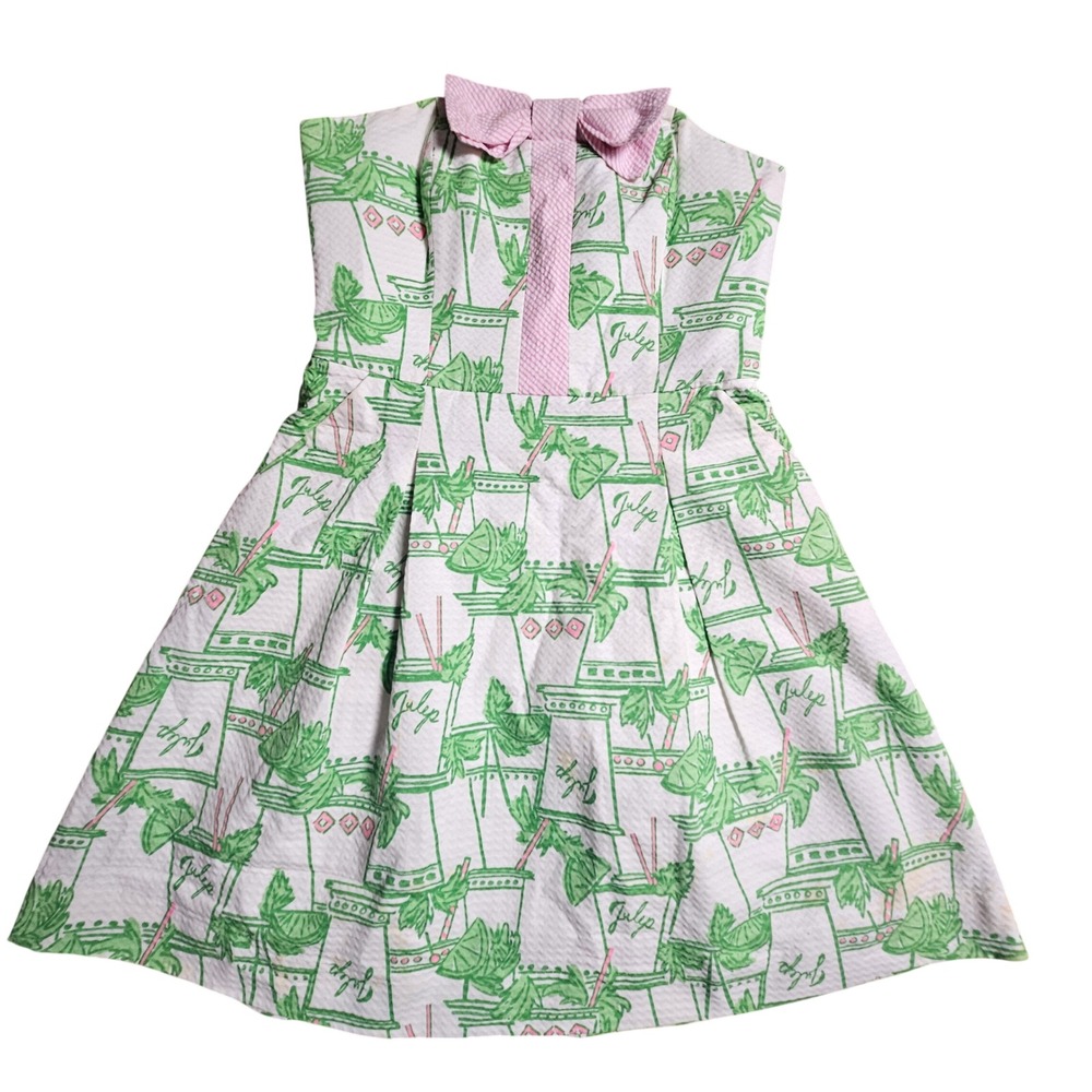 Lilly Pulitzer Mint Julep Seersucker Strapless Dress Pink Green Bow 4 Resort